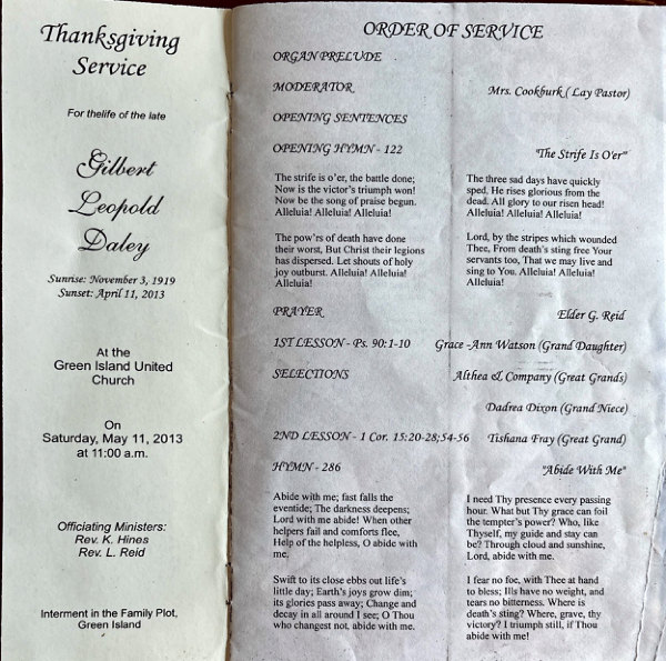 Gilbert Leopold DALEY memorial booklet