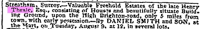 Sale advertisement in The Times on 5 August 1831