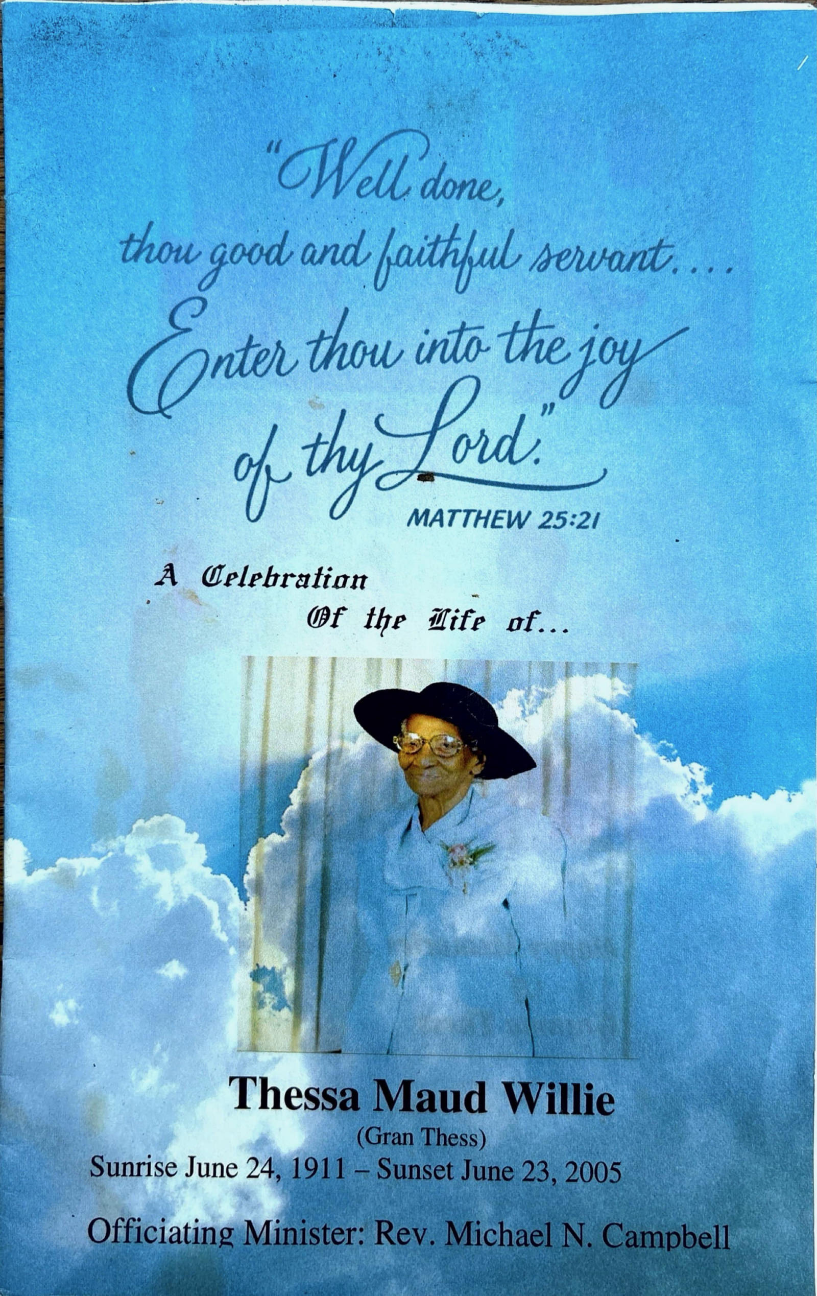 Thessa Maud Eugenie WILLIE funeral memorial booklet